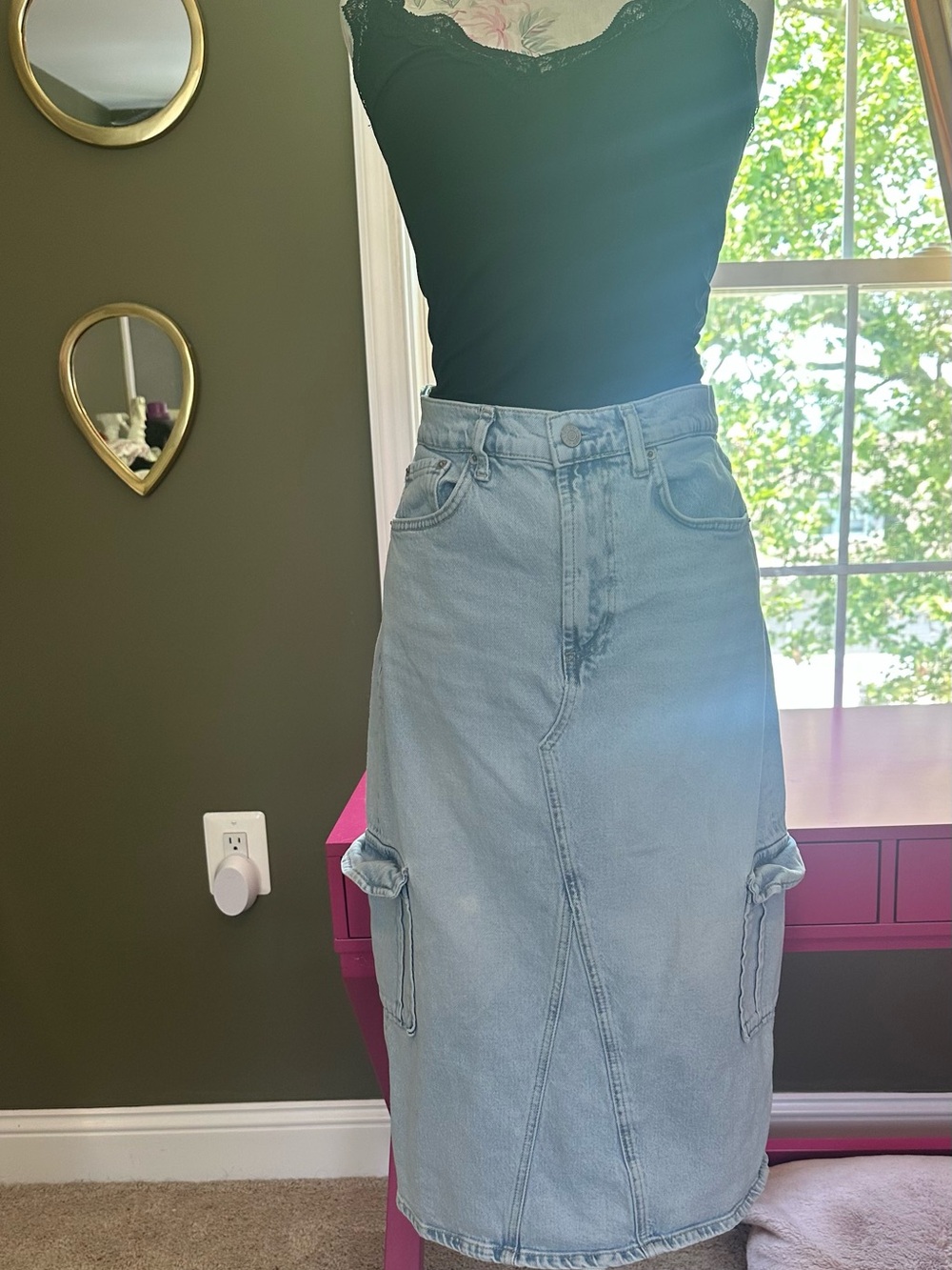Rails Light Blue Denim Midi Skirt